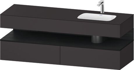 Built-in basin with console vanity unit, QA4796016800000 Front: Black oak Matt, Decor, Corpus: Graphite Super Matt, Decor, Console: Graphite Super Matt, Lacquer