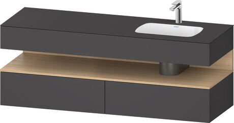 Built-in basin with console vanity unit, QA4796030490000 Front: Natural oak Matt, Decor, Corpus: Graphite Matt, Decor, Console: Graphite Matt, Lacquer