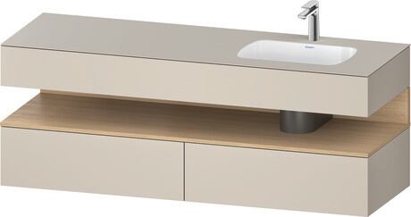 Built-in basin with console vanity unit, QA4796030830000 Front: Natural oak Matt, Decor, Corpus: taupe Super Matt, Decor, Console: taupe Super Matt, Lacquer