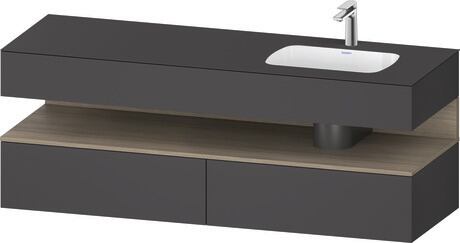 Built-in basin with console vanity unit, QA4796035490000 Front: Oak terra Matt, Decor, Corpus: Graphite Matt, Decor, Console: Graphite Matt, Lacquer