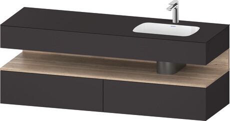 Built-in basin with console vanity unit, QA4796055800000 Front: Marbled Oak Matt, Decor, Corpus: Graphite Super Matt, Decor, Console: Graphite Super Matt, Lacquer