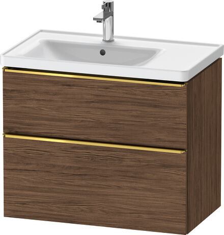 Vanity unit wall-mounted, DE4357034210000 Walnut dark Matt, Decor, Handle Gold