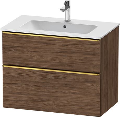 Vanity unit wall-mounted, DE4362034210000 Walnut dark Matt, Decor, Handle Gold