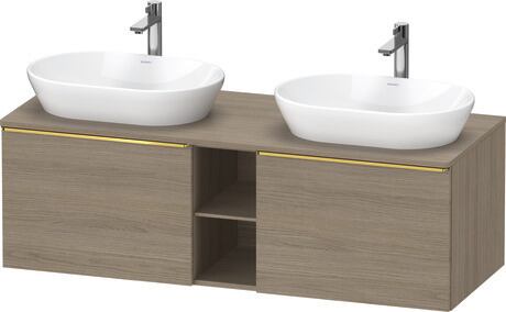 Console vanity unit wall-mounted, DE4950B34350000 Oak terra Matt, Decor, Handle Gold