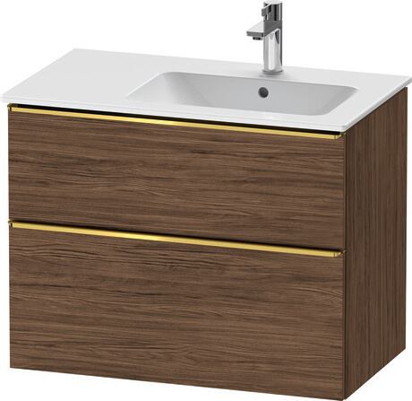 Vanity unit wall-mounted, DE4367034210000 Walnut dark Matt, Decor, Handle Gold