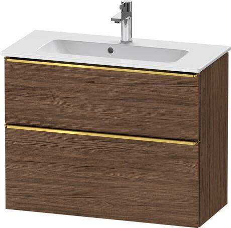 Vanity unit wall-mounted, DE4369034210000 Walnut dark Matt, Decor, Handle Gold