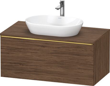 Console vanity unit wall-mounted, DE4948034210000 Walnut dark Matt, Decor, Handle Gold