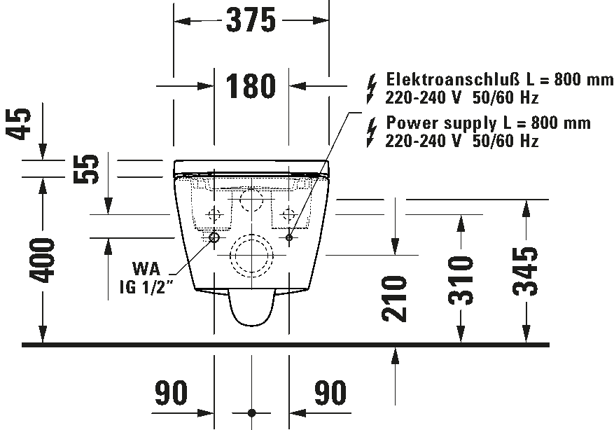 Toilet wall-mounted for shower toilet seat, 250209