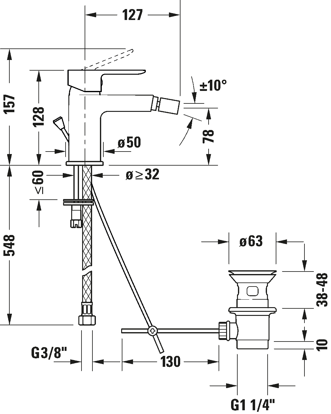 Single lever bidet mixer, A12400011