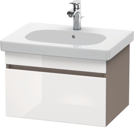 Vanity unit wall-mounted, DS638302243 Front: White High Gloss, Decor, Corpus: Basalte Matt, Decor