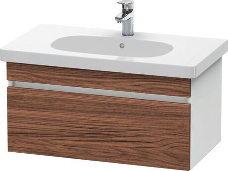 Vanity unit wall-mounted, DS638402118 Front: Walnut dark Matt, Decor, Corpus: White Matt, Decor