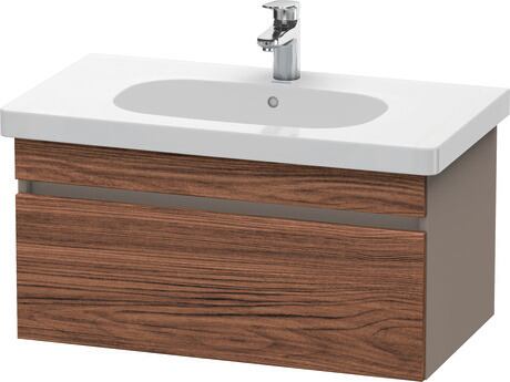 Vanity unit wall-mounted, DS638402143 Front: Walnut dark Matt, Decor, Corpus: Basalte Matt, Decor