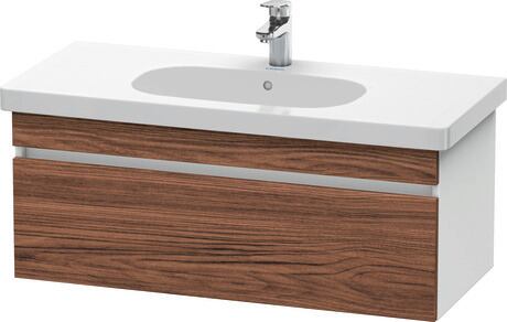 Vanity unit wall-mounted, DS638502118 Front: Walnut dark Matt, Decor, Corpus: White Matt, Decor