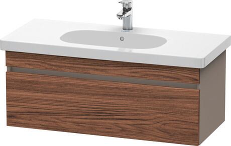 Vanity unit wall-mounted, DS638502143 Front: Walnut dark Matt, Decor, Corpus: Basalte Matt, Decor