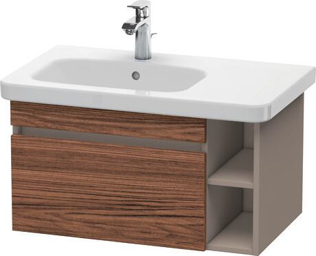 Vanity unit wall-mounted, DS639402143 Front: Walnut dark Matt, Decor, Corpus: Basalte Matt, Decor