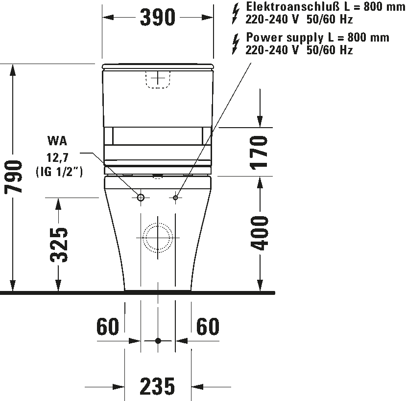 Toilet close-coupled for SensoWash, 215659