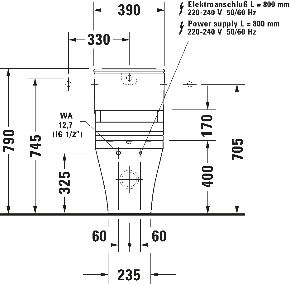 Toilet close-coupled for SensoWash, 215659