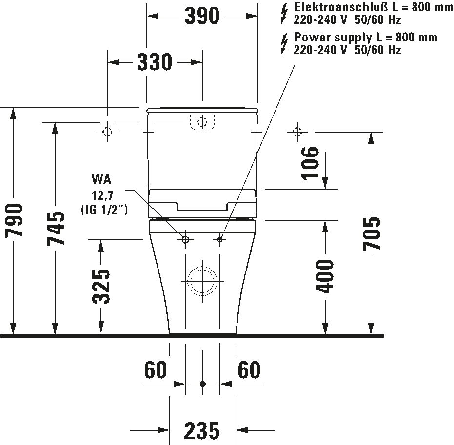 Toilet close-coupled for SensoWash, 215659