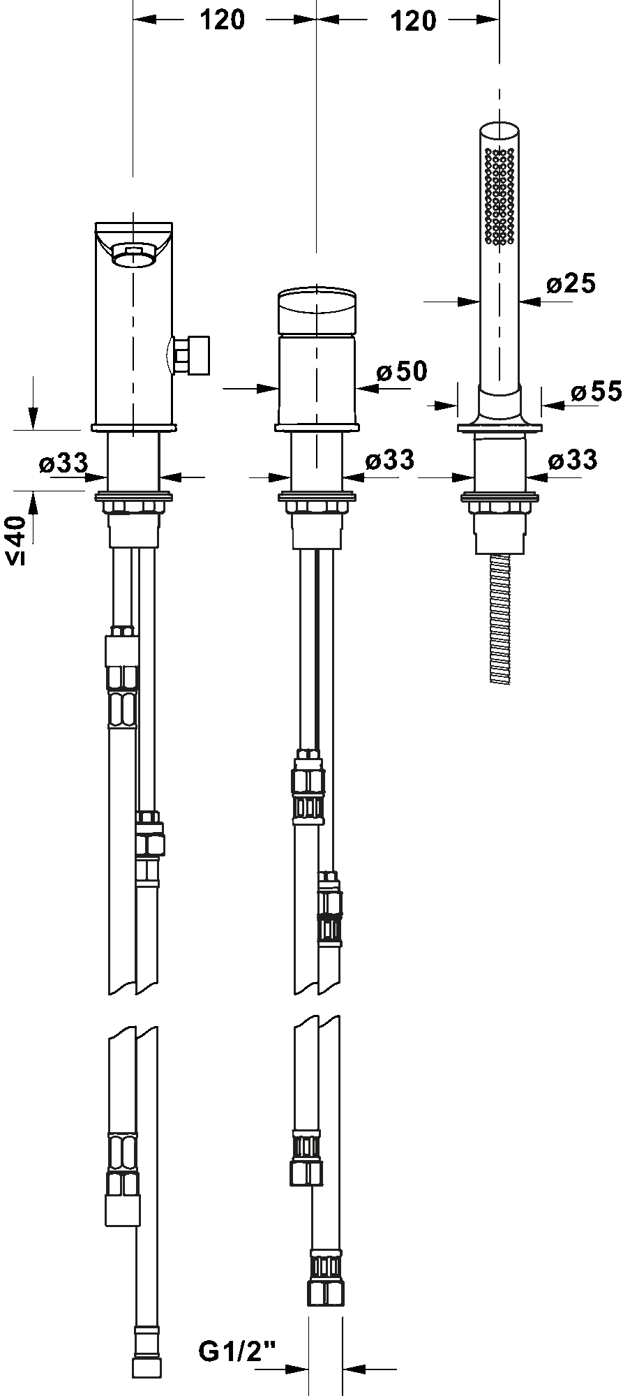 3 Hole bath mixer, WA5260000