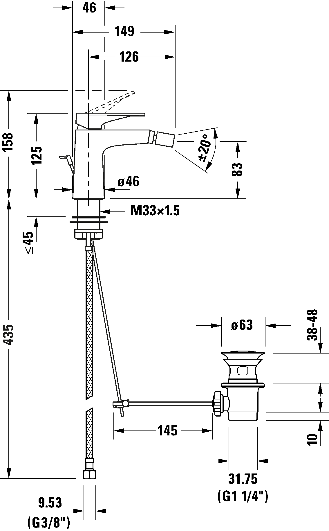 Single lever bidet mixer, TU2400001