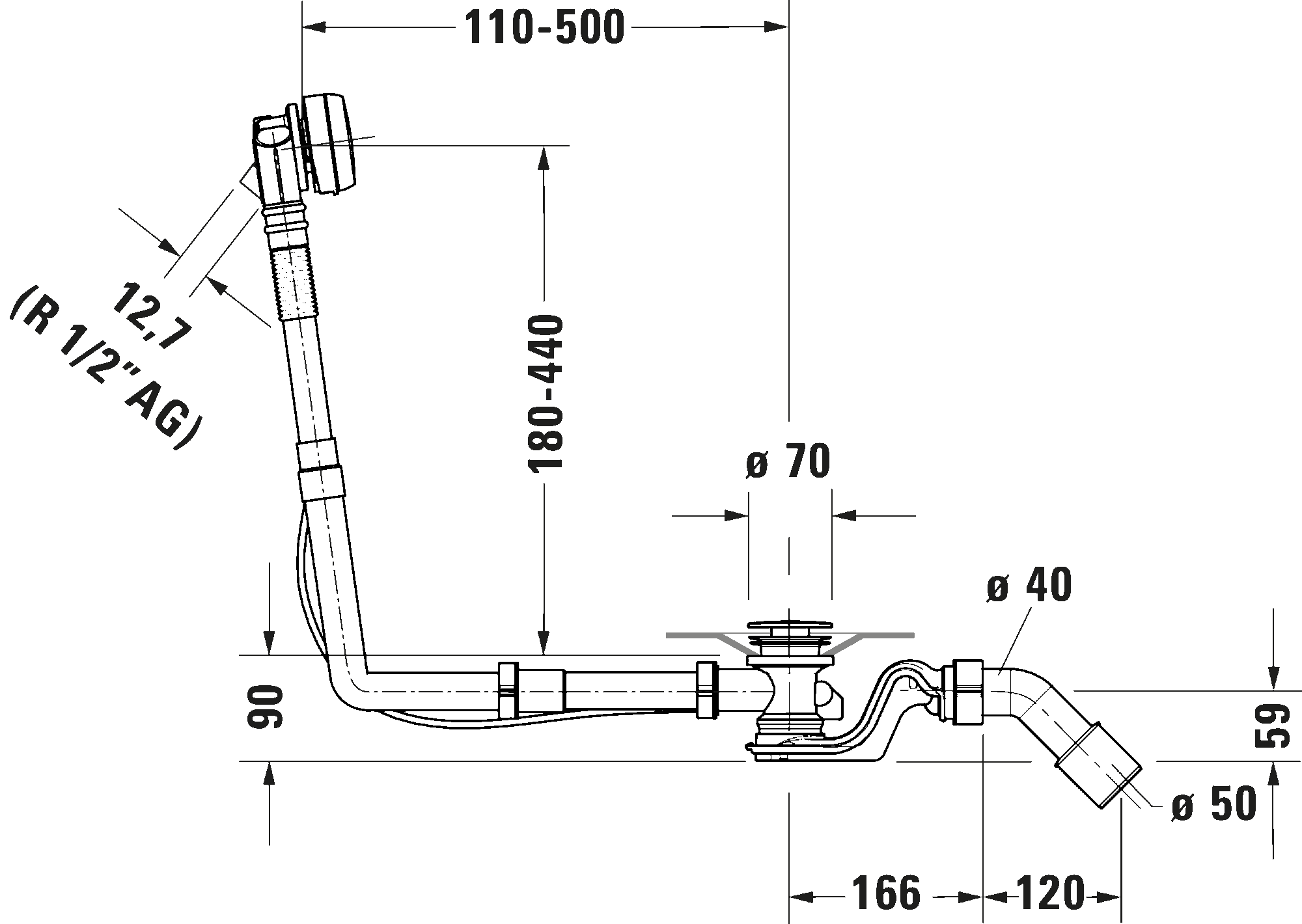 Waste and overflow with inlet, 792203
