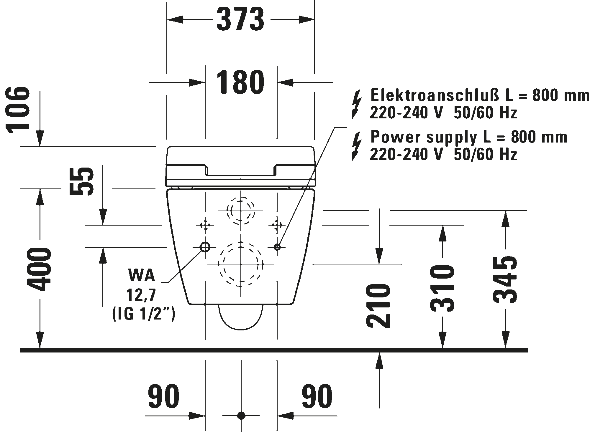 Toilet wall-mounted for shower toilet seat, 252859