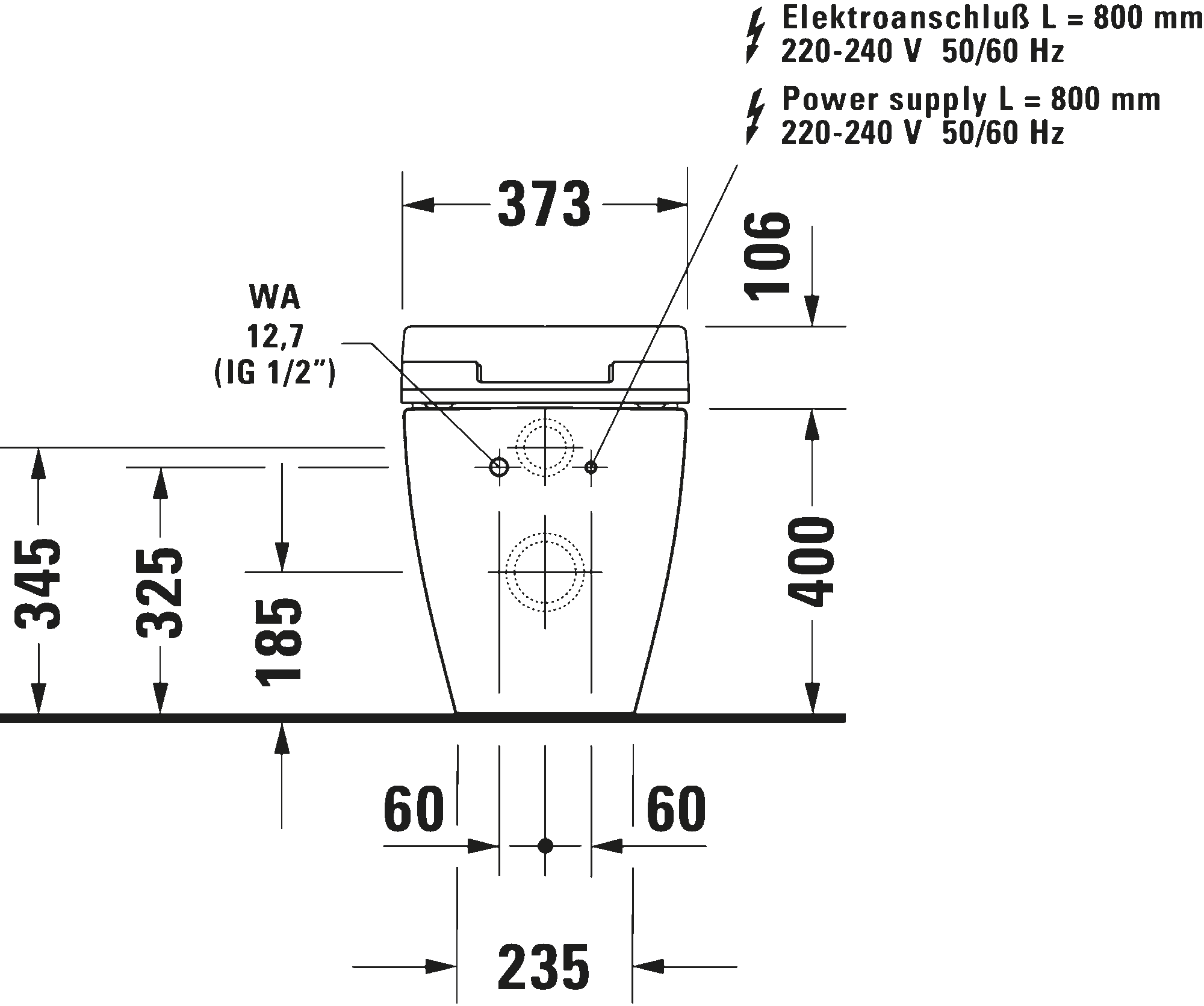 Toilet floorstanding for shower toilet seat, 216959