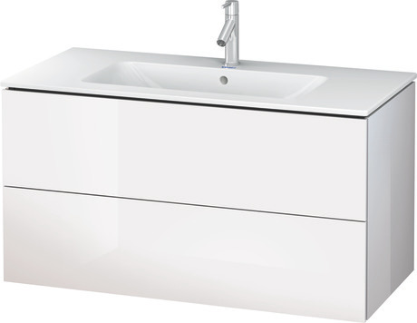 Vanity cabinet with sink, LC0129T22220000 White High Gloss Decor, Set items: Wall Mounted Sink, Vanity Cabinet, Article No.: 2336100030, LC624202222, Rectangular, Number of basins: 1, Includes faucet deck, Number of drawers: 2, Number of basins: 1Middle, Handle type: Without handle, High Gloss, Number of drawers: 2