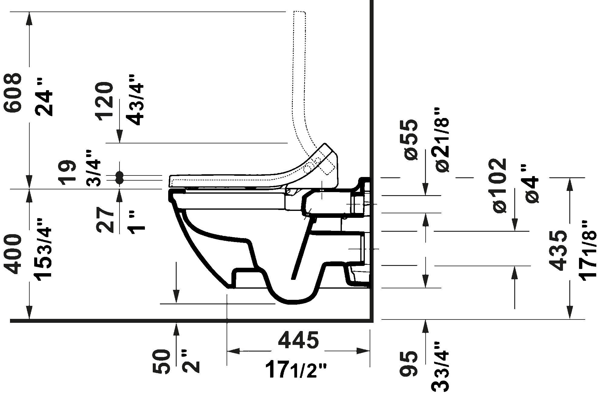 Toilet wall-mounted for shower toilet seat, 252259