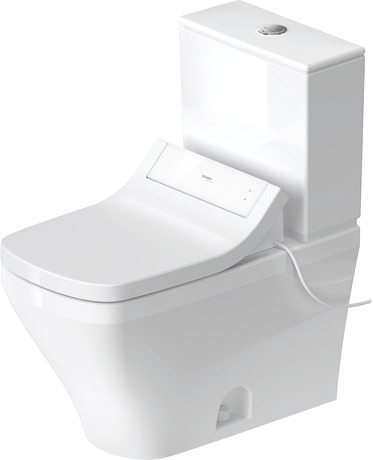 Two Piece Toilet, D4058120 Set items: Shower toilet seat, Toilet Tank, Toilet Bowl, Article No.: 613200011041300, 0935200085, 2160012085, HygieneGlaze, White High Gloss, elongated, Siphonic, Flushing rim: Closed, Trip lever placement: Top, Outlet vertical, Flush water quantity: 1.28 gal, Single Flush, Water connection position: Bottom left