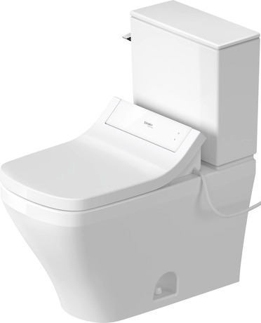 Two Piece Toilet, D4057700 Set items: Shower toilet seat, Toilet Tank, Toilet Bowl, Article No.: 613200011041300, 09352000U5, 20350100U0, White High Gloss, elongated, Siphonic, Flushing rim: Closed, Trip lever placement: Left, Outlet vertical, Flush water quantity: 1 gal, n/a, Single Flush, Water connection position: Bottom left