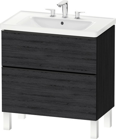 Vanity cabinet with sink, DE0218TBD160000 Oak Black Matte Decor, Set items: Vanity Cabinet, Wall Mounted Sink, Article No.: DE43970BD160000, 2367800087, D-shaped, Number of basins: 1, Includes faucet deck, Square, Number of drawers: 2, Number of basins: 1Middle, Matte, Number of drawers: 2