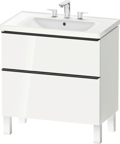 Vanity cabinet with sink, DE0218TBD220000 White High Gloss Decor, Set items: Vanity Cabinet, Wall Mounted Sink, Article No.: DE43970BD220000, 2367800087, D-shaped, Number of basins: 1, Includes faucet deck, Square, Number of drawers: 2, Number of basins: 1Middle, High Gloss, Number of drawers: 2