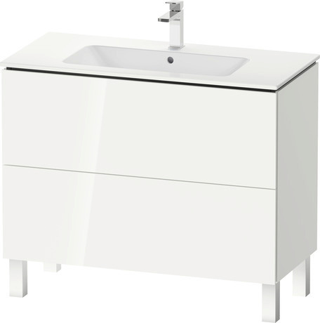 Vanity cabinet with sink, LC0128O22220000 White High Gloss Decor, Set items: Vanity Cabinet, Wall Mounted Sink, Article No.: LC6749022220000, 2336100000, Rectangular, Number of basins: 1, Includes faucet deck, Number of drawers: 2, Number of basins: 1Middle, Handle type: Without handle, High Gloss, Number of drawers: 2