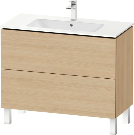 Vanity cabinet with sink, LC0128O30300000 Natural oak Matte Decor, Set items: Vanity Cabinet, Wall Mounted Sink, Article No.: LC6749030300000, 2336100000, Rectangular, Number of basins: 1, Includes faucet deck, Number of drawers: 2, Number of basins: 1Middle, Handle type: Without handle, Matte, Number of drawers: 2