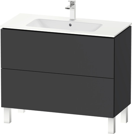 Vanity cabinet with sink, LC0128O49490000 Graphite Matte Decor, Set items: Vanity Cabinet, Wall Mounted Sink, Article No.: LC6749049490000, 2336100000, Rectangular, Number of basins: 1, Includes faucet deck, Number of drawers: 2, Number of basins: 1Middle, Handle type: Without handle, Matte, Number of drawers: 2