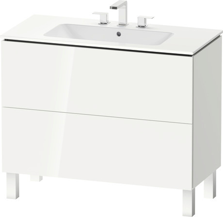 Vanity cabinet with sink, LC0128T22220000 White High Gloss Decor, Set items: Vanity Cabinet, Wall Mounted Sink, Article No.: LC6749022220000, 2336100087, Rectangular, Number of basins: 1, Includes faucet deck, Number of drawers: 2, Number of basins: 1Middle, Handle type: Without handle, High Gloss, Number of drawers: 2
