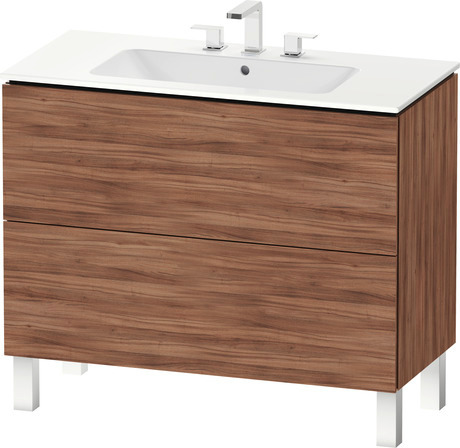 Vanity cabinet with sink, LC0128T79790000 Walnut Matte Decor, Set items: Vanity Cabinet, Wall Mounted Sink, Article No.: LC6749079790000, 2336100087, Rectangular, Number of basins: 1, Includes faucet deck, Number of drawers: 2, Number of basins: 1Middle, Handle type: Without handle, Matte, Number of drawers: 2