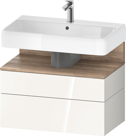 Wastafelonderbouw hangend, QA4394055220000 Wit Hoogglans Decor, Nis: Gemarmerd eikenhout Mat, Decor