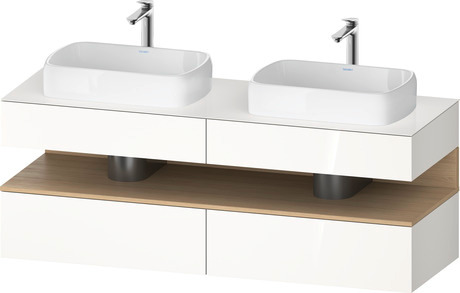Console wastafelonderbouw hangend, QA4779030220000 front: Wit Hoogglans, Decor, corpus: Wit Hoogglans, Decor, console: Wit Hoogglans, Lak, Nis: Natuur eiken Mat, Decor