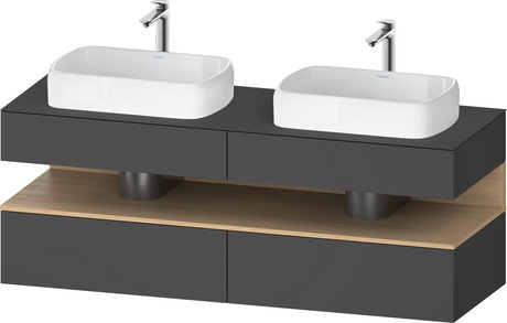 Console wastafelonderbouw hangend, QA4779030490000 front: Grafiet Mat, Decor, corpus: Grafiet Mat, Decor, console: Grafiet Mat, Lak, Nis: Natuur eiken Mat, Decor