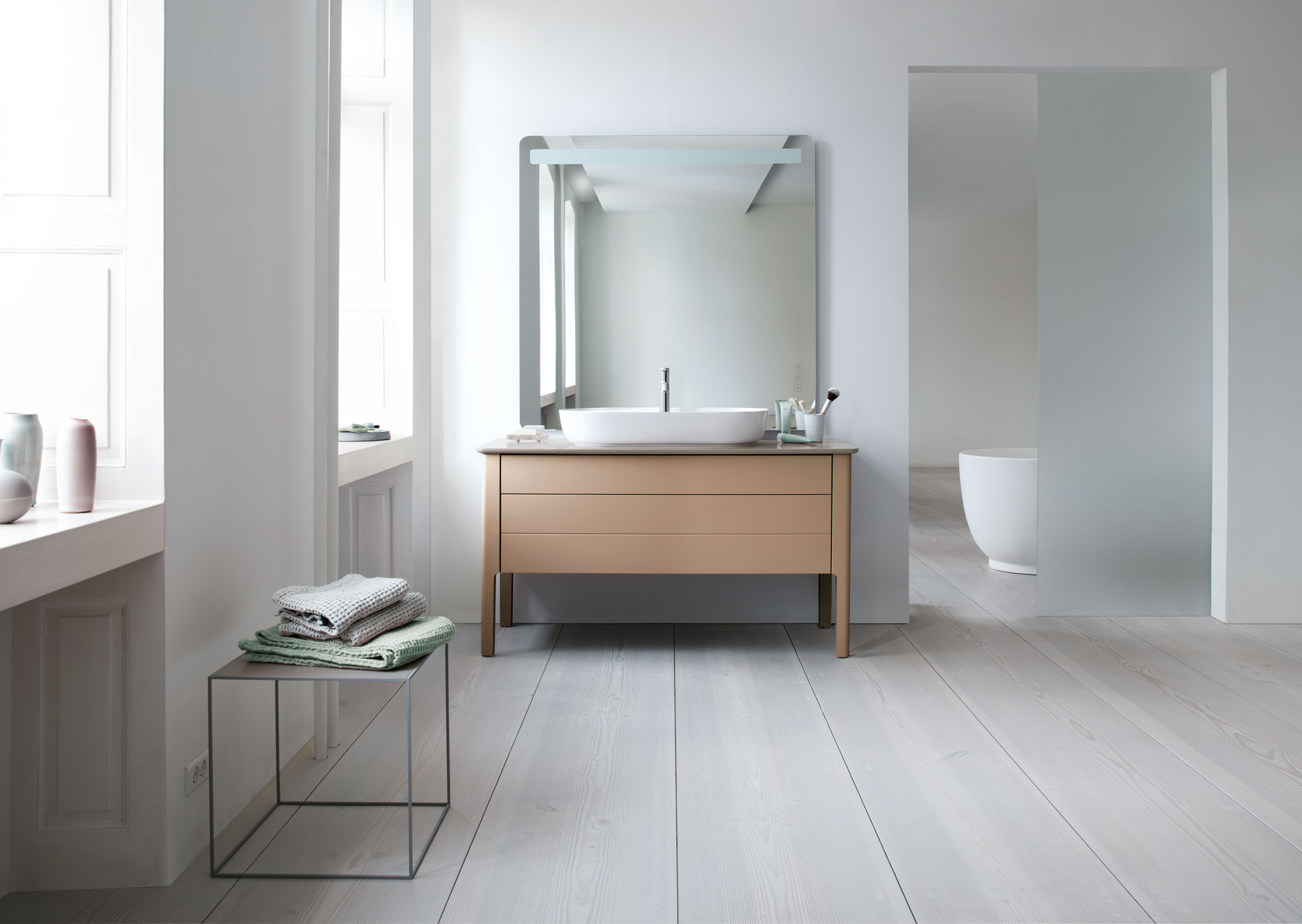 Graceful bathroom with luv washbasin cabinet
