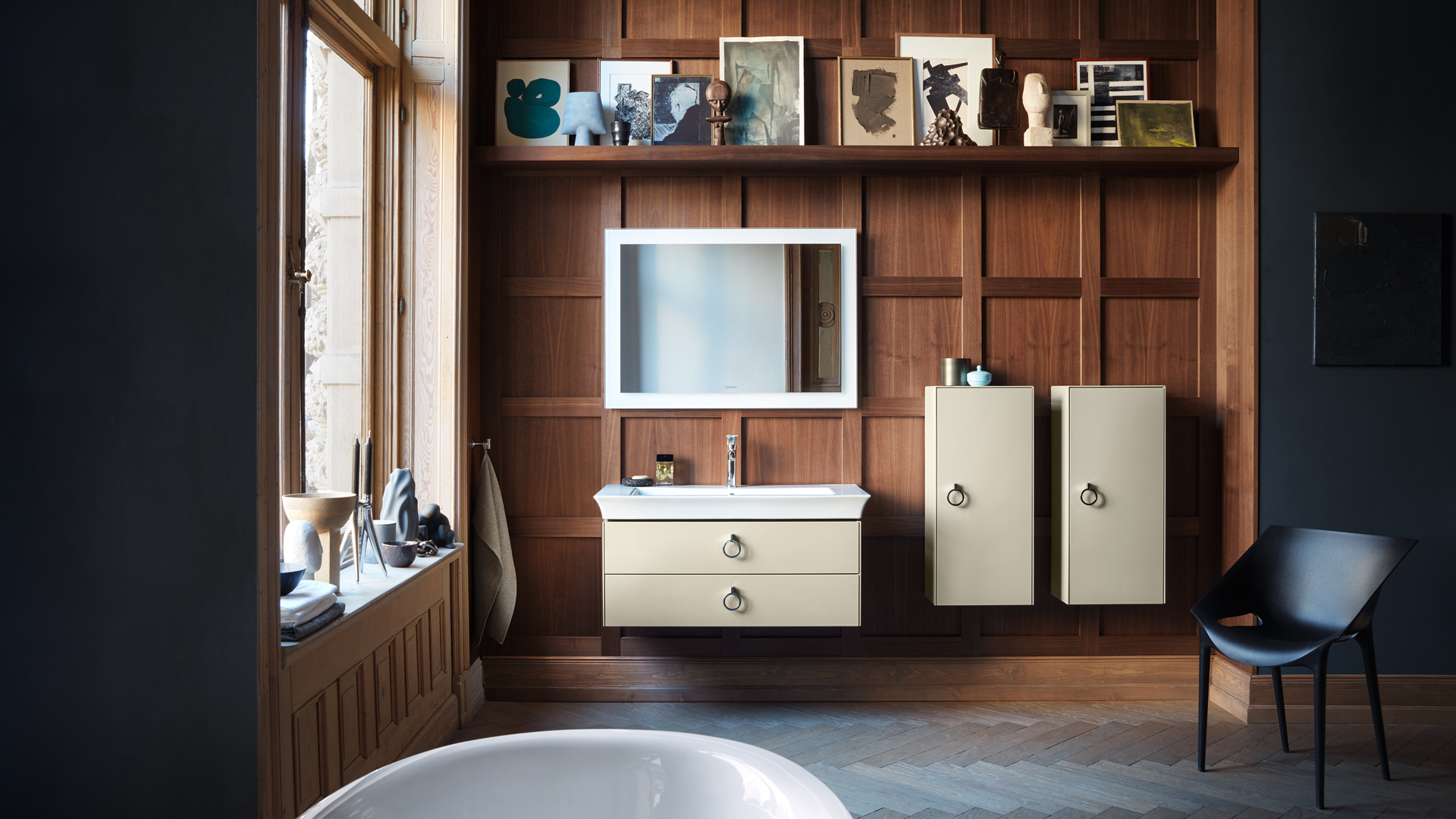 Washing area with White Tulip bathroom ceramics and bathroom furniture

