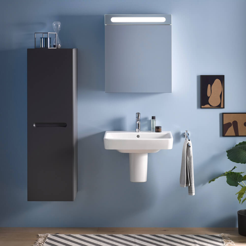 Duravit No.1 washbasin and black semi-tall cabinet
