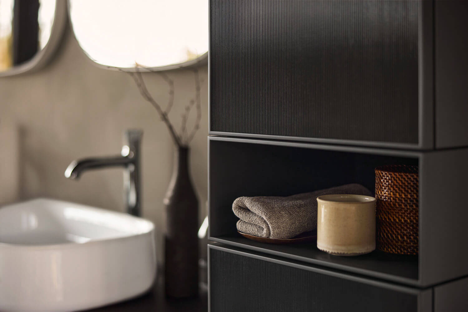 Zencha tall cabinet with shelf