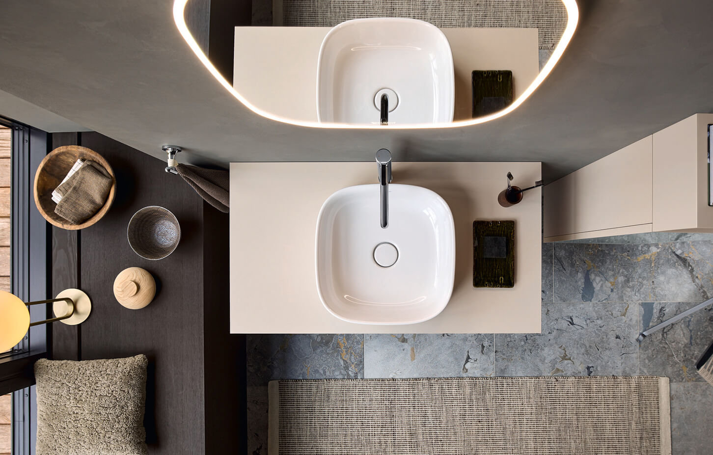 Zencha top sink and mirror from above
