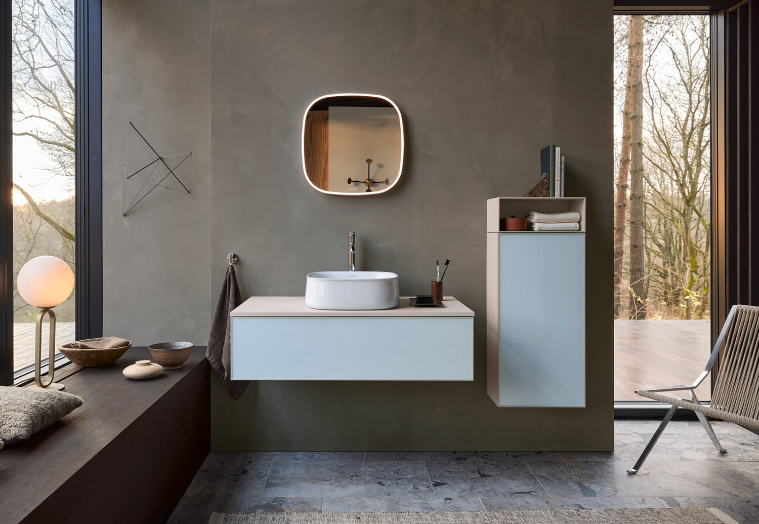 Bright bathroom with Zencha countertop sink and mirror