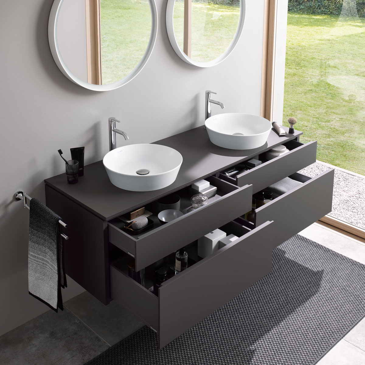 L-cube washbasin cabinet with drawers
