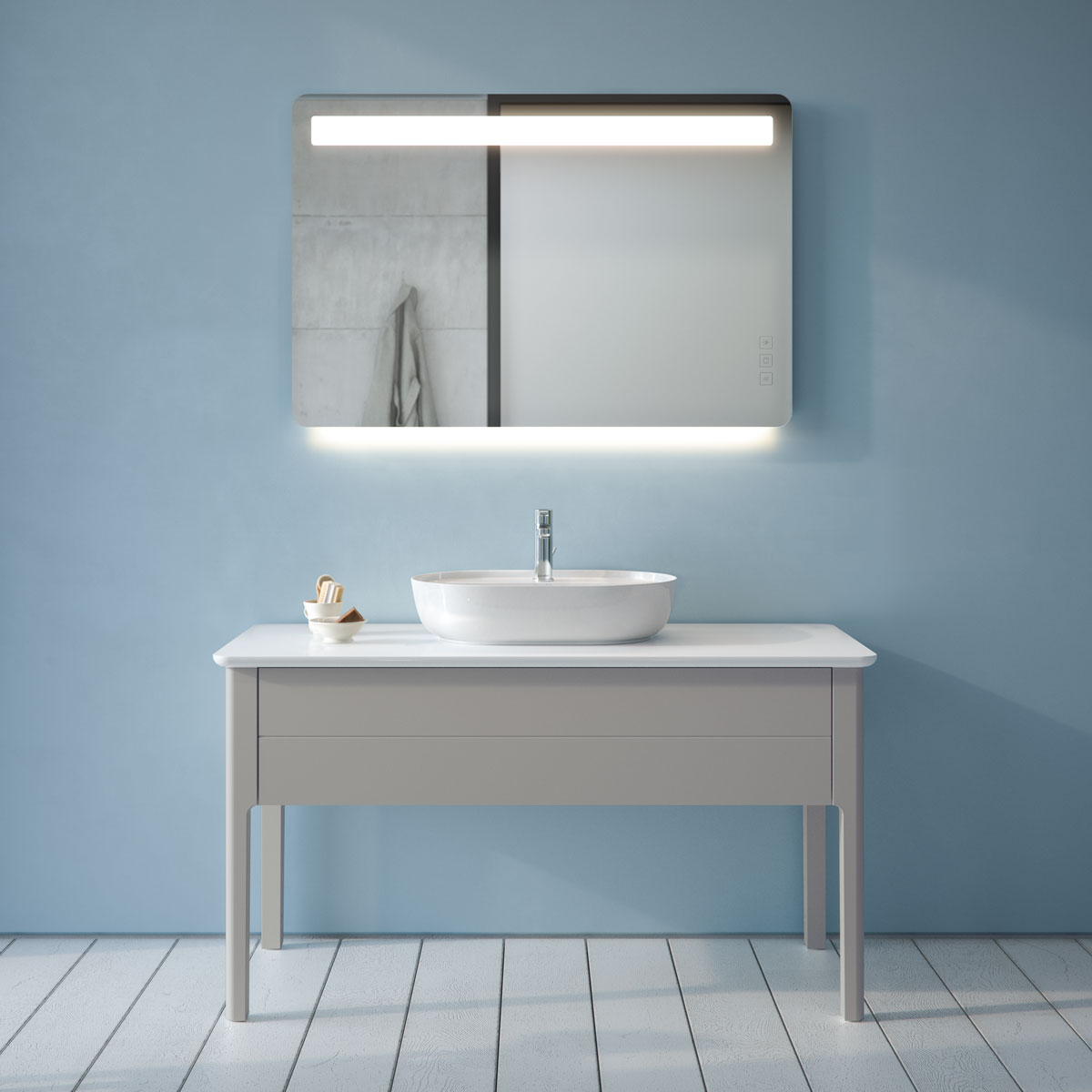 Elegant Luv vanity in front of mirror