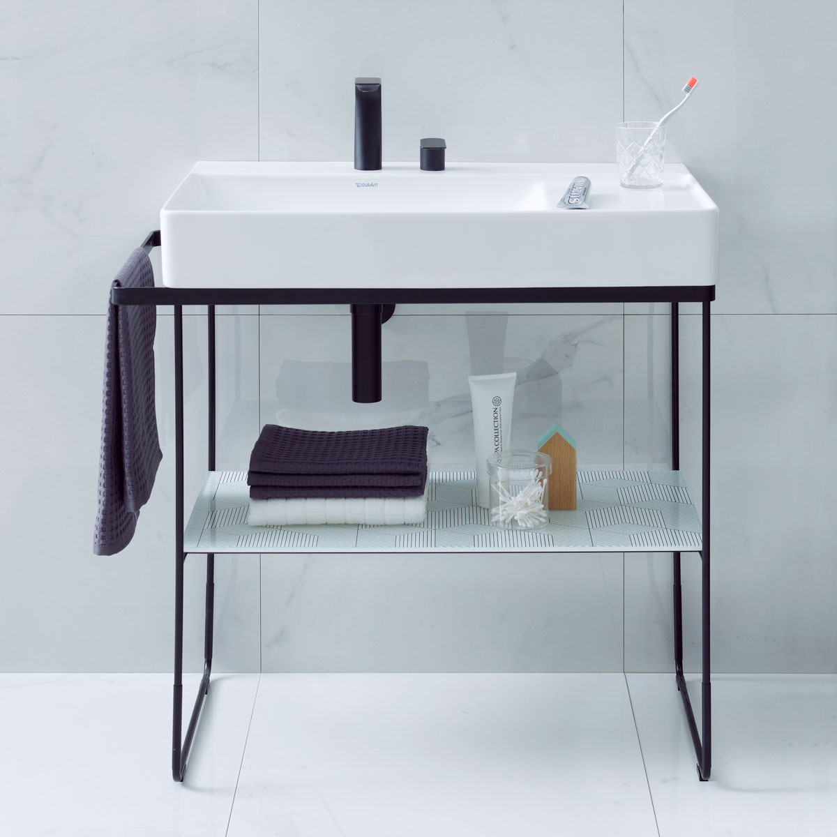 Durasquare metal console black with white ceramic
